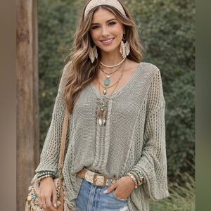 POL Women's Knit Sweater - Gray